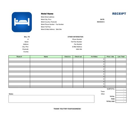 Printable Fake Hotel Receipt Template Customize And Print