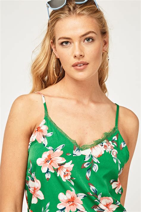 Floral Lace Trim Camisole Top Just 6