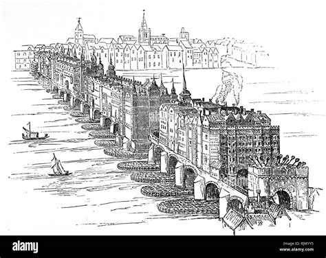 Old London Bridge Circa 1616 Illustration From London Charles Knight