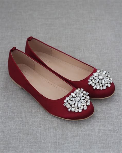 Burgundy Satin Wedding Flats Women Wedding Shoes Evening Shoes