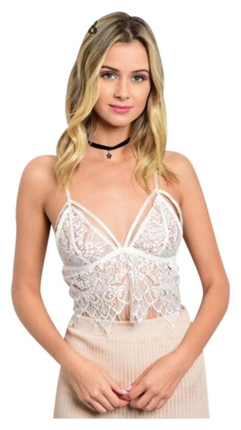 Ivory New Lace Caged Bralette Crop Sml Halter Top Size 8 M Listed By Nora B Lace Tank Top