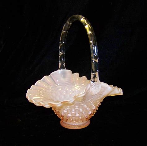 Vintage Fenton Pink Opalescent Hobnail Glass Basket Fenton Glassware Hobnail Glass Fenton Glass