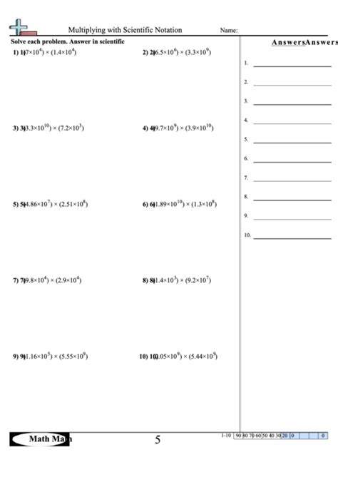Multiplying Numbers In Scientific Notation Worksheet Answers