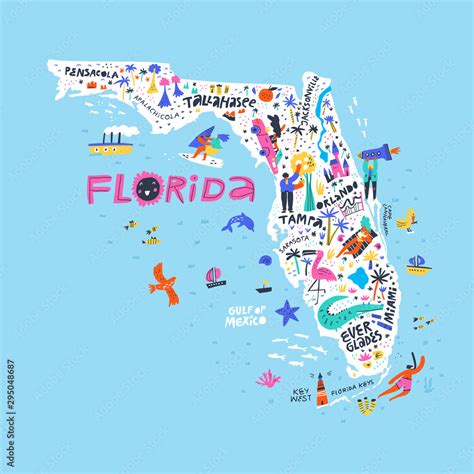 Plakat Florida State Color Map Flat Vector Illustration American City