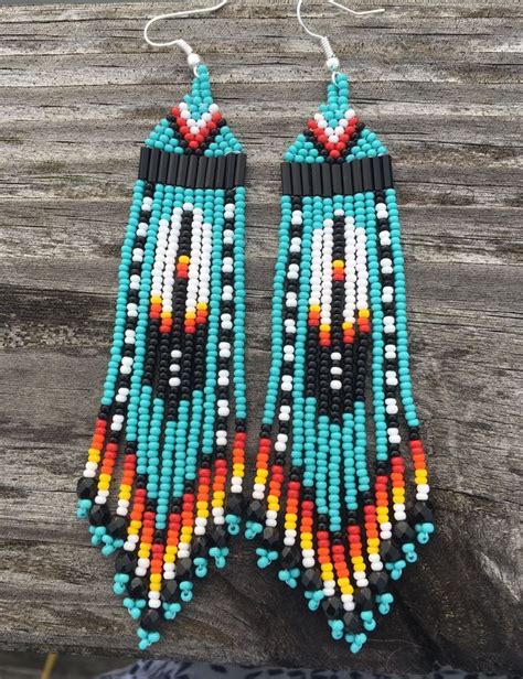 Native American Style 4 Turquoise Feather Beaded Earrings Ebay