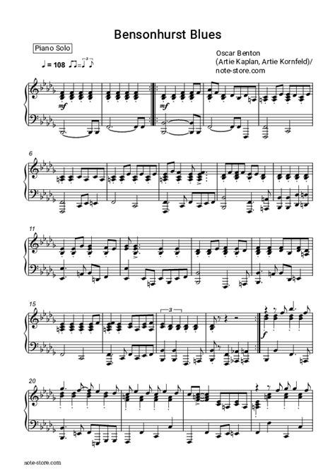 Oscar Benton Bensonhurst Blues Sheet Music For Piano Download Piano