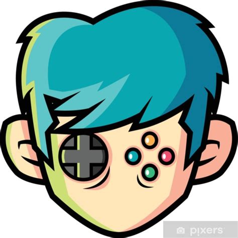 Poster Gamer Head Mascot Logo Cartoon Vector Illustration Pixersuk