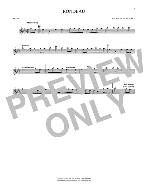 Fanfare Rondeau Sheet Music Jean Joseph Mouret Flute Solo