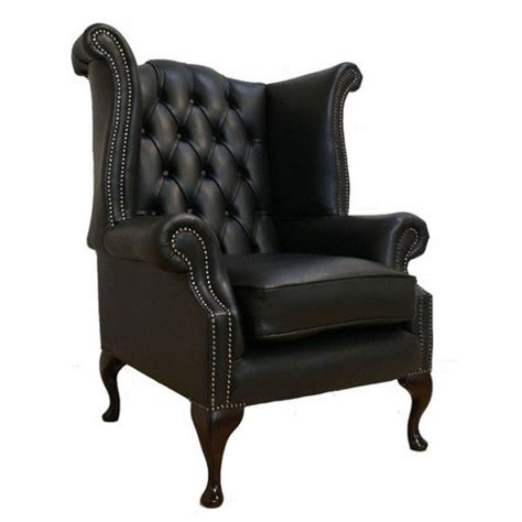 Chesterfield york slipper rocking chair old english smoke leather. Chesterfield Shelly Black Genuine Leather Queen Anne Armchair