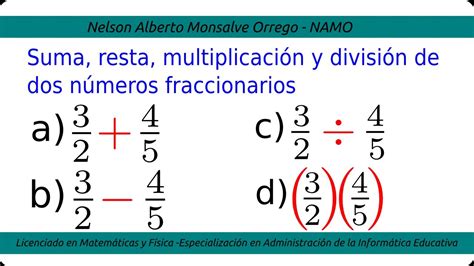 Fracciones Sumas Restas Multiplicaciones Divisiones Y Operaciones