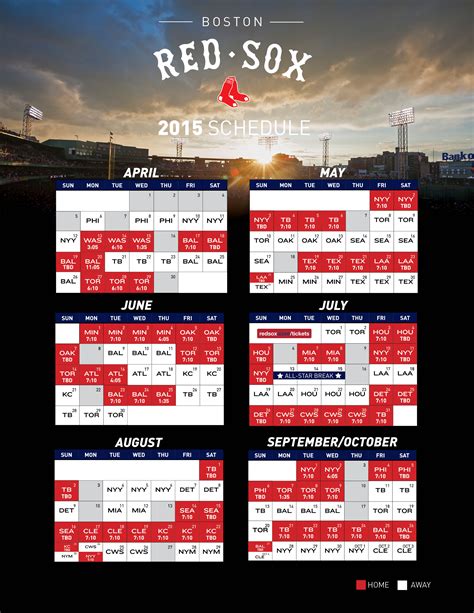 Printable Schedule Boston Red Sox