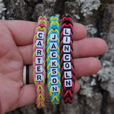 Personalized Rubber Band Bracelet Rainbow Loom Name Bead Etsy