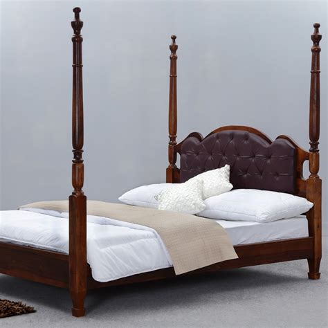 English Tudor Solid Wood And Leather 4 Poster Bed Frame W Headboard Victorian Bedroom San