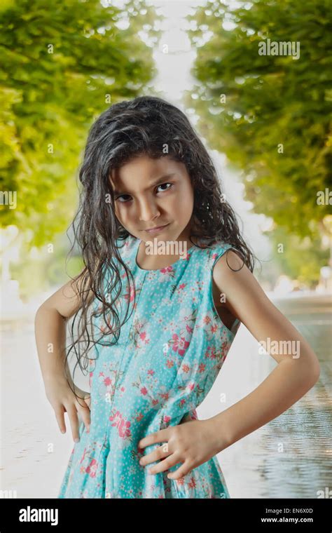 Portrait Of A Serious Little Girl Stock Photo Alamy
