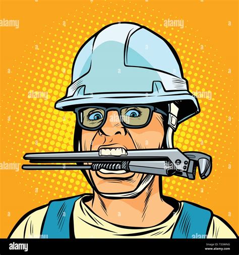Funny Working Professional Plumber With A Wrench Pop Art Retro Vector