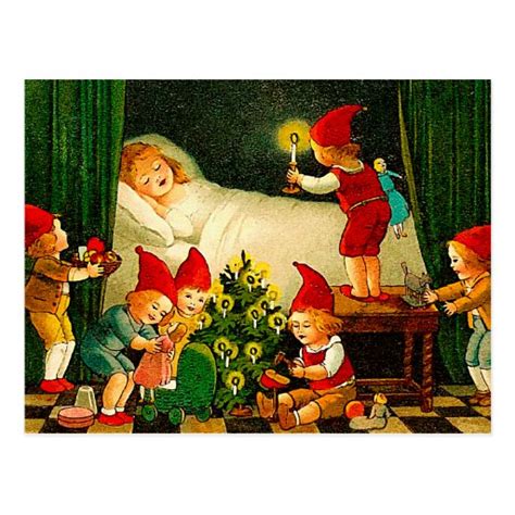 Busy Christmas Elves Vintage Christmas Postcard Zazzle