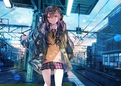 Anime Original Girl Train Station Hd Wallpaper Peakpx