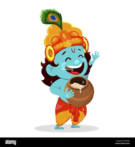 Happy Krishna Janmashtami Greeting Card Funny Cartoon Character Lord