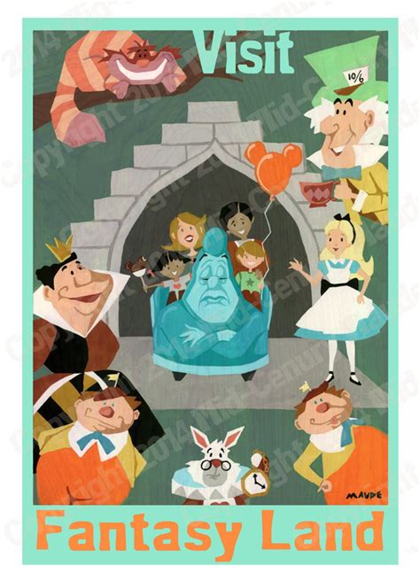 Alice In Wonderland Poster Mid Century Modern Disneyland Fan Etsy