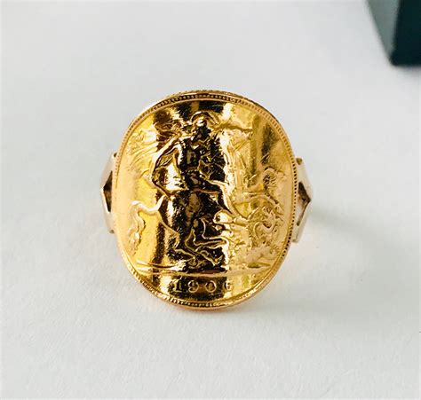 Antique 22ct Gold Edward Vii Half Sovereign Ring 1906 Reserved