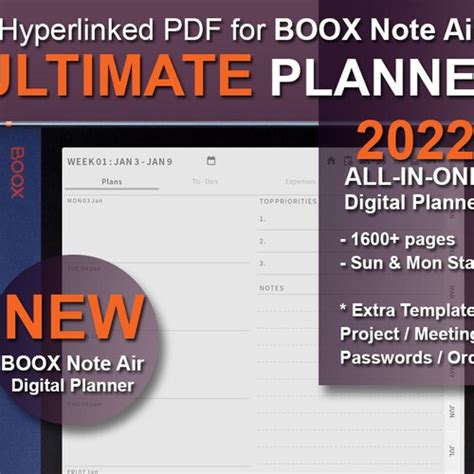 Boox Note Templates 2022 2023 Daily Planner Boox Note Air Etsy India