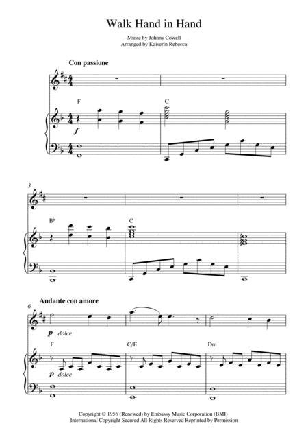 walk hand in hand alto sax solo and piano accompaniment with chords free music sheet