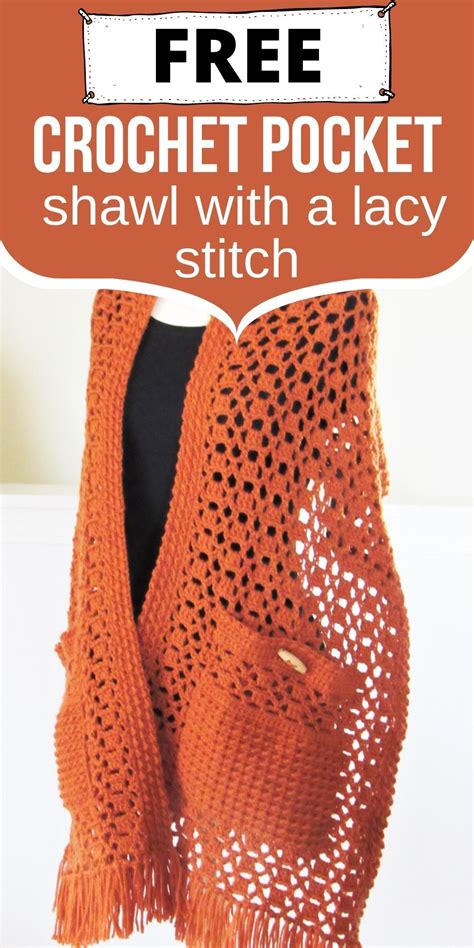 An Orange Crochet Shawl With Text Overlay That Says Free Crochet Pocket