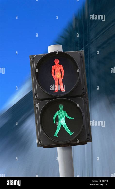 Traffic Lights At Pedestrian Crossing With Red And Green Signs Stock Photo Alamy