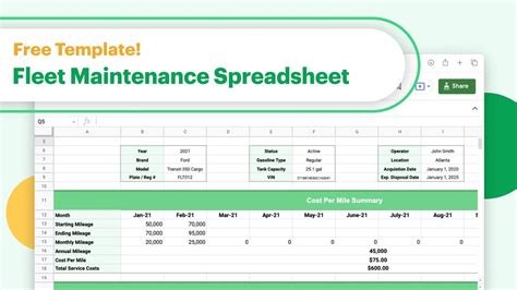 Creating A Fleet Maintenance Spreadsheet W Free Template Fleet