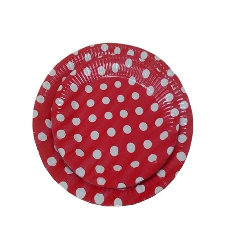 Christmas 24 Red And White Polka Dot Dinner And Dessert Plates Pack Of