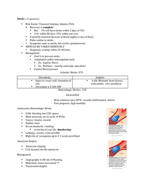 N310 Final Exam Study Notes Stroke 12 Questions Risk Factor