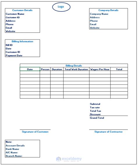 Labour Contractor Bill Format In Excel Download Free Template