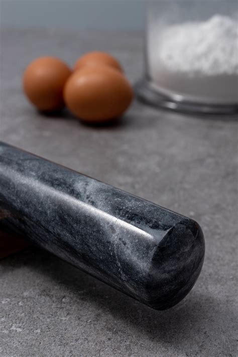 Reynir Marble Rolling Pin With Wood Stand Black Furniture And Home