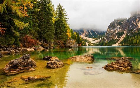 Nature Landscape Lake Mountains Forest Overcast Fall