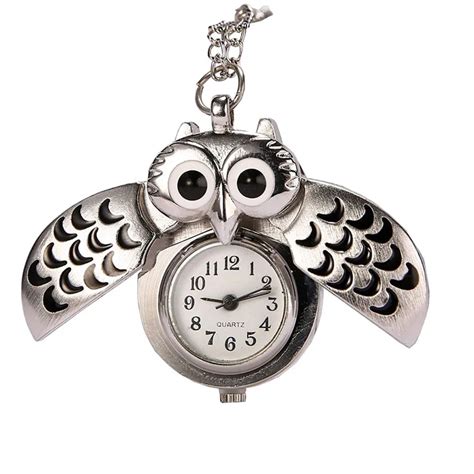 Silver Owl Pocket Watch Ladies Quartz Fashion Owl Shape Pocket Watch With Fkey Buckle Factory