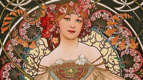 Alphonse Mucha Illustration Art Nouveau Traditional Art Floral Women