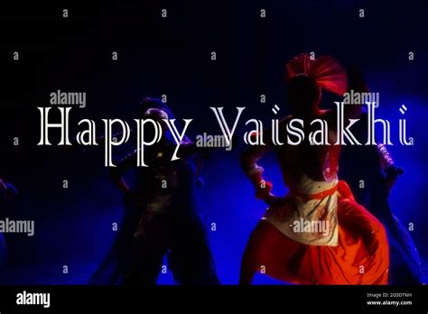 Stylish Calligraphy Happy Vaisakhi On Traditional Punjabi Bhangra Dance
