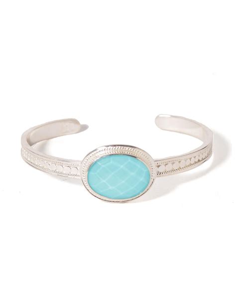 Anna Beck Sterling Silver Faceted Turquoise Center Cuff Bracelet