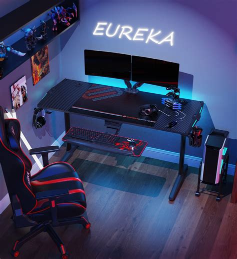 Eureka Ergonomic Gaming Desk 55 Inch I Shaped Computer Corner Desk Pc