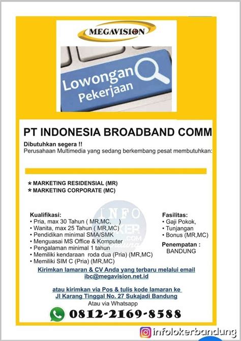 Lowongan Kerja Pt Indonesia Broad Band Communication Megavision