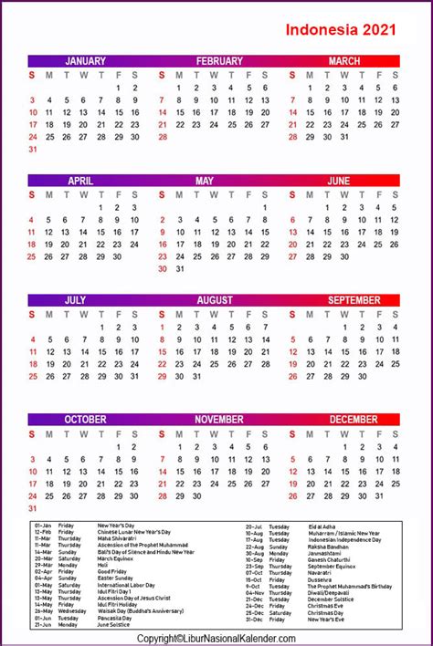 Printable Kalender 2021 Indonesia