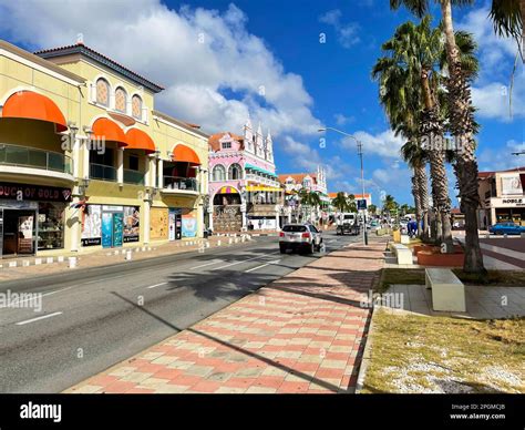 Oranjestad Aruba March 9 2022 Street Scene Downtown Oranjestad