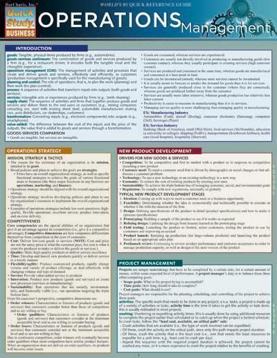 Operations Management Laminated Reference Guide This 4 Page Study Guide