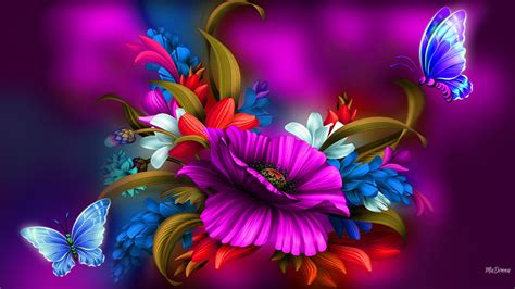 Colorful Flower And Butterfly Abstract By Madonna
