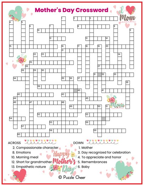 Mothers Day Crossword Puzzle Puzzle Cheer