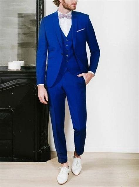 Buy Mens Formal Royal Blue 3 Piece Suit Slim Fit One Button Online In