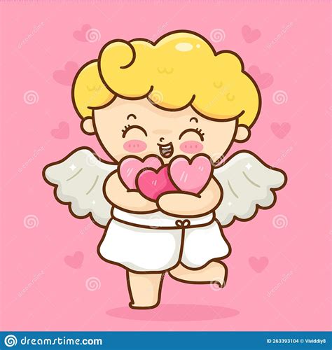 Cute Cupid Cartoon Valentine Angel Hug Hearts Stock Illustration