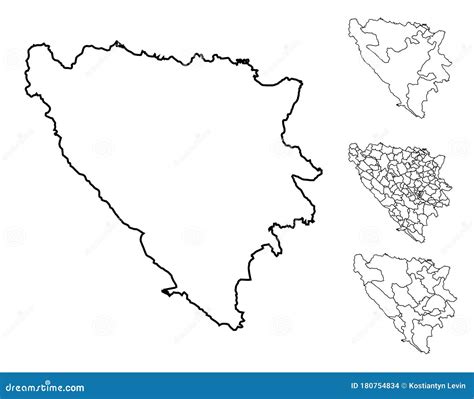 Bosnia And Herzegovina Outline Map Administrative Regions Stock