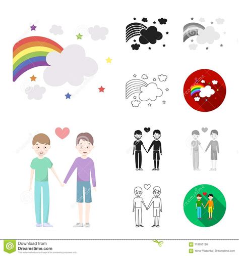 Gay And Lesbian Cartoon Black Flat Monochrome Outline Icons In Set Collection For Design Sexual