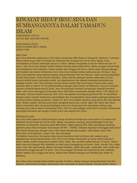 Membuat daftar riwayat hidup sebenarnya merupakan hal yang mudah, namun bagi mereka yang belum pernah melamar pekerjaan atau bagi mereka dalam proses seleksi calon karyawan, biasanya daftar riwayat hidup atau curriculium vitae adalah dokumen yang akan pertama kali dilihat oleh pihak. Riwayat Hidup Ibnu Sina Dan Sumbangannya Dalam Tamadun Islam